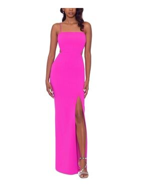 Xscape Fuchsia Spaghetti-Strap Maxi Dress with Side Slit